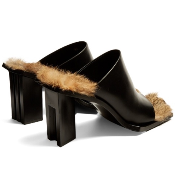 Marques Almeida Black Leather Mules Lined in Fur - Picture 2 of 16
